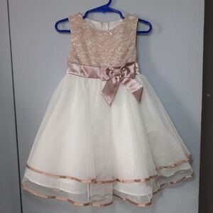 🔥Kids Rare Editions Lace and Tulle Dress in Cream and Tan Toddler Size 3T